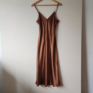 Quince washable silk midi slip dress in Copper Brown | NWOT | Medium
